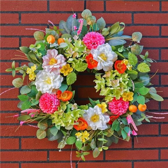 Spring Wreaths for Front Door 24 Inch Vibrant Summer Peony Hydrangea Floral - Picture 6 of 7